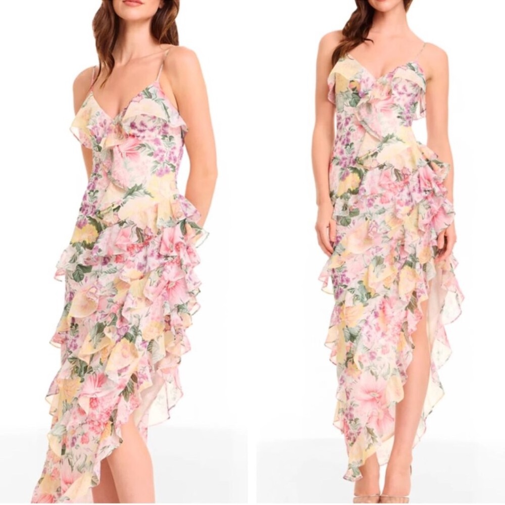 NWT DRESS THE POPULATION Josefina Dress Floral
Ruffle Detail Gown in Ivory Multi - Picture 10 of 16
